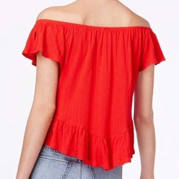 Free People Mint Julep Cherry Red Off Shoulder Top Sz S - Picture 3 of 8
